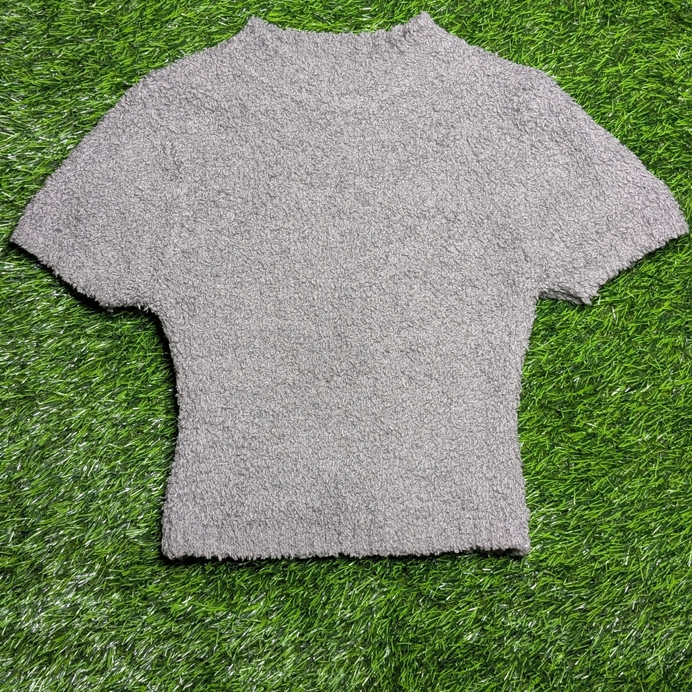 Skims Cozy Collection Gray Textured Short Sleeve Crop Top